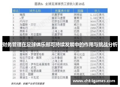 财务管理在足球俱乐部可持续发展中的作用与挑战分析